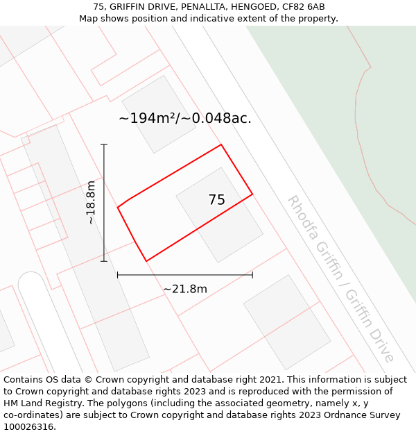 75, GRIFFIN DRIVE, PENALLTA, HENGOED, CF82 6AB: Plot and title map