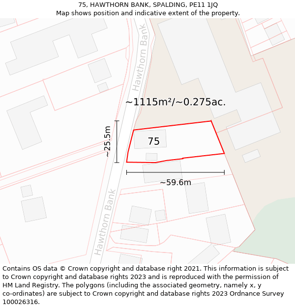 75, HAWTHORN BANK, SPALDING, PE11 1JQ: Plot and title map