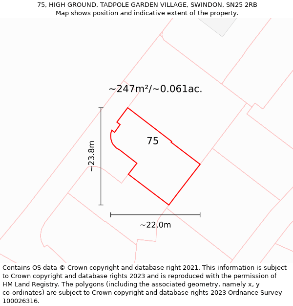 75, HIGH GROUND, TADPOLE GARDEN VILLAGE, SWINDON, SN25 2RB: Plot and title map