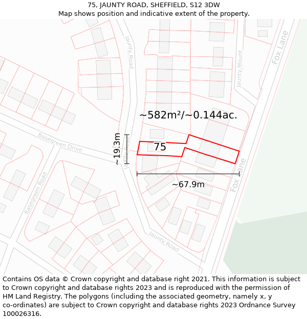 75, JAUNTY ROAD, SHEFFIELD, S12 3DW: Plot and title map