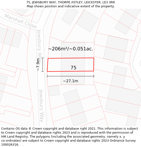 75, JEWSBURY WAY, THORPE ASTLEY, LEICESTER, LE3 3RR: Plot and title map