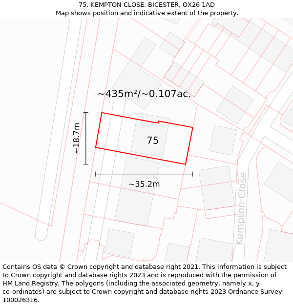 75, KEMPTON CLOSE, BICESTER, OX26 1AD: Plot and title map