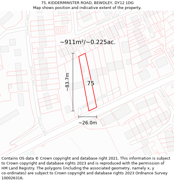 75, KIDDERMINSTER ROAD, BEWDLEY, DY12 1DG: Plot and title map