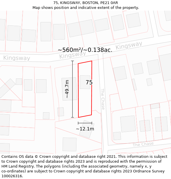 75, KINGSWAY, BOSTON, PE21 0AR: Plot and title map