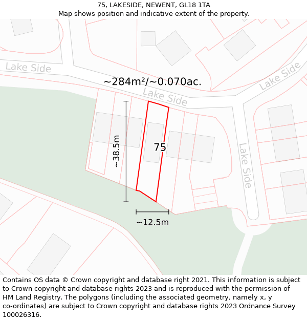 75, LAKESIDE, NEWENT, GL18 1TA: Plot and title map