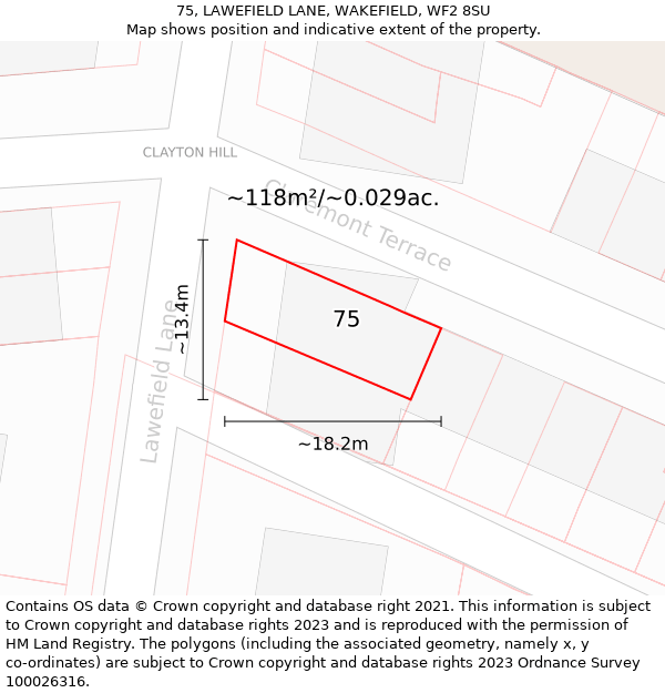 75, LAWEFIELD LANE, WAKEFIELD, WF2 8SU: Plot and title map