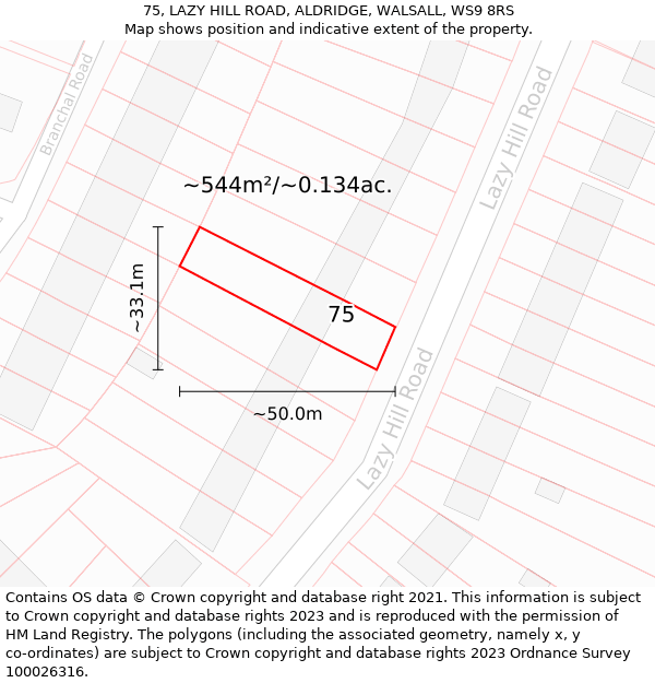 75, LAZY HILL ROAD, ALDRIDGE, WALSALL, WS9 8RS: Plot and title map