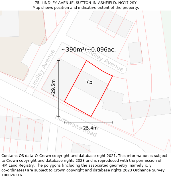75, LINDLEY AVENUE, SUTTON-IN-ASHFIELD, NG17 2SY: Plot and title map