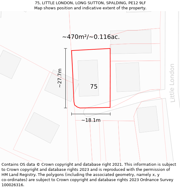 75, LITTLE LONDON, LONG SUTTON, SPALDING, PE12 9LF: Plot and title map