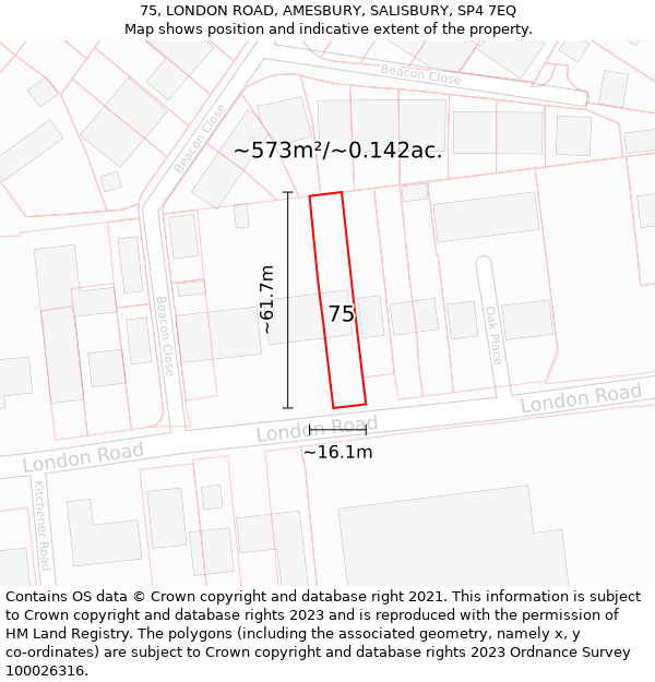 75, LONDON ROAD, AMESBURY, SALISBURY, SP4 7EQ: Plot and title map