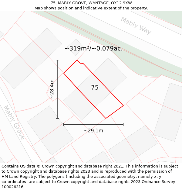 75, MABLY GROVE, WANTAGE, OX12 9XW: Plot and title map