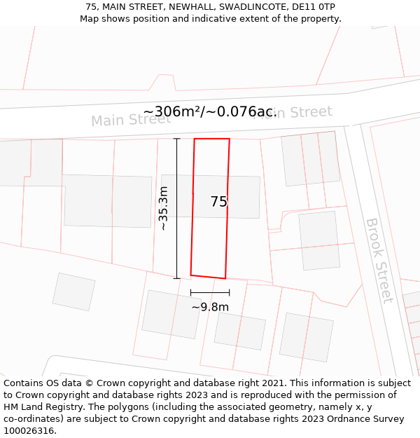 75, MAIN STREET, NEWHALL, SWADLINCOTE, DE11 0TP: Plot and title map