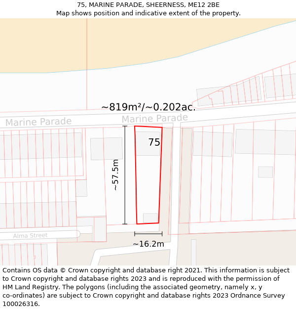 75, MARINE PARADE, SHEERNESS, ME12 2BE: Plot and title map