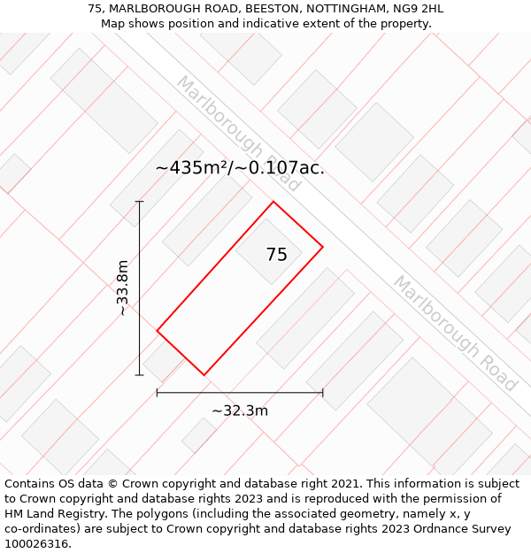 75, MARLBOROUGH ROAD, BEESTON, NOTTINGHAM, NG9 2HL: Plot and title map