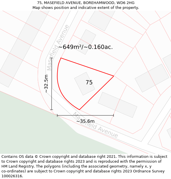 75, MASEFIELD AVENUE, BOREHAMWOOD, WD6 2HG: Plot and title map