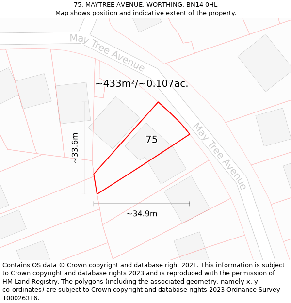 75, MAYTREE AVENUE, WORTHING, BN14 0HL: Plot and title map