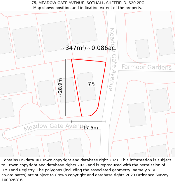 75, MEADOW GATE AVENUE, SOTHALL, SHEFFIELD, S20 2PG: Plot and title map