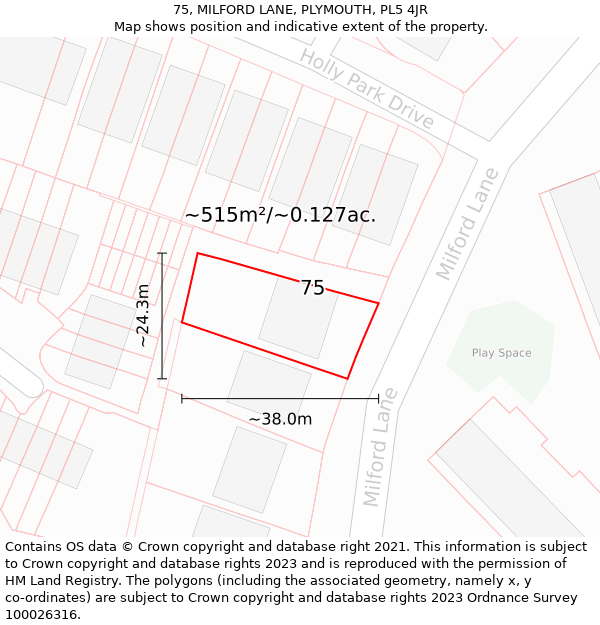 75, MILFORD LANE, PLYMOUTH, PL5 4JR: Plot and title map
