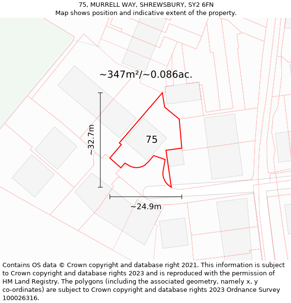 75, MURRELL WAY, SHREWSBURY, SY2 6FN: Plot and title map