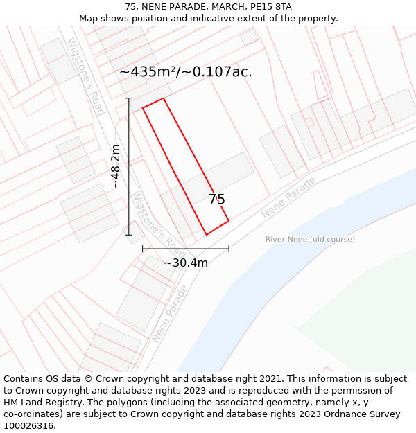 75, NENE PARADE, MARCH, PE15 8TA: Plot and title map