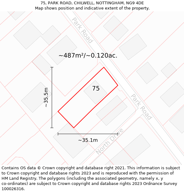 75, PARK ROAD, CHILWELL, NOTTINGHAM, NG9 4DE: Plot and title map