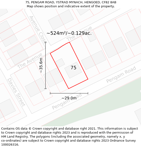 75, PENGAM ROAD, YSTRAD MYNACH, HENGOED, CF82 8AB: Plot and title map