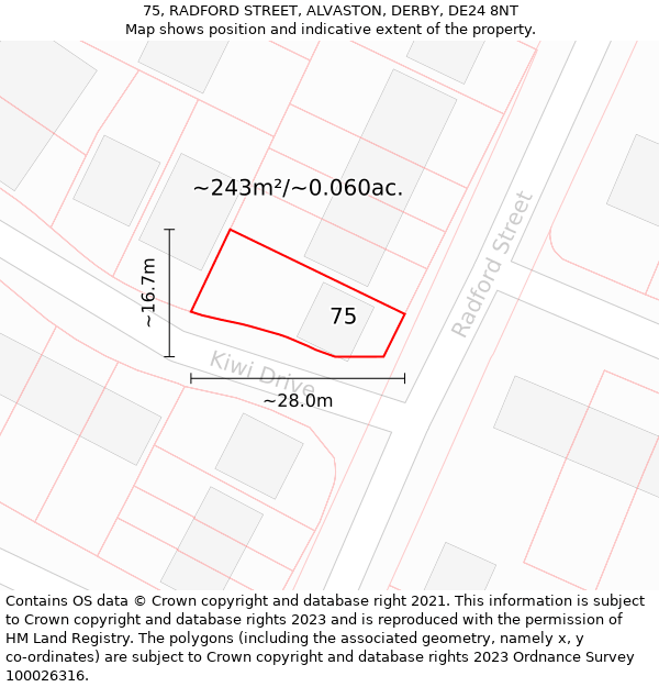 75, RADFORD STREET, ALVASTON, DERBY, DE24 8NT: Plot and title map