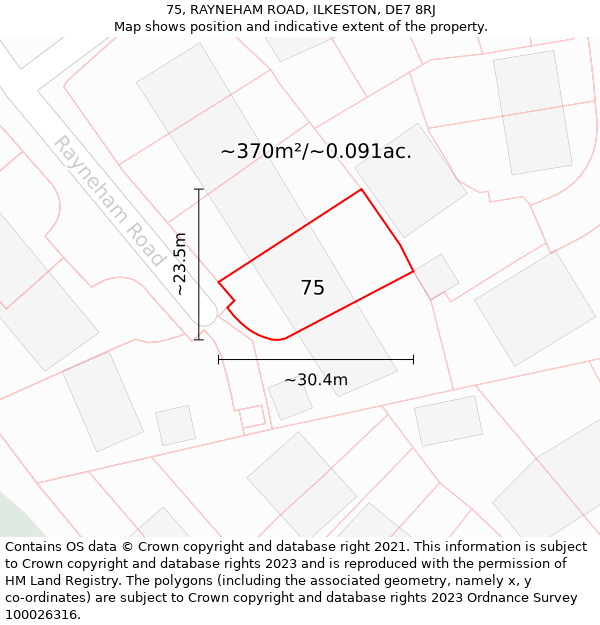 75, RAYNEHAM ROAD, ILKESTON, DE7 8RJ: Plot and title map