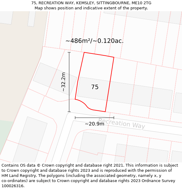 75, RECREATION WAY, KEMSLEY, SITTINGBOURNE, ME10 2TG: Plot and title map