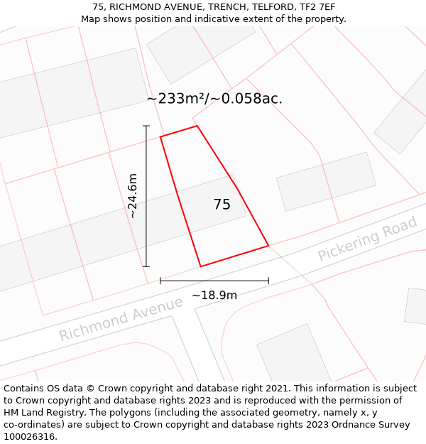 75, RICHMOND AVENUE, TRENCH, TELFORD, TF2 7EF: Plot and title map