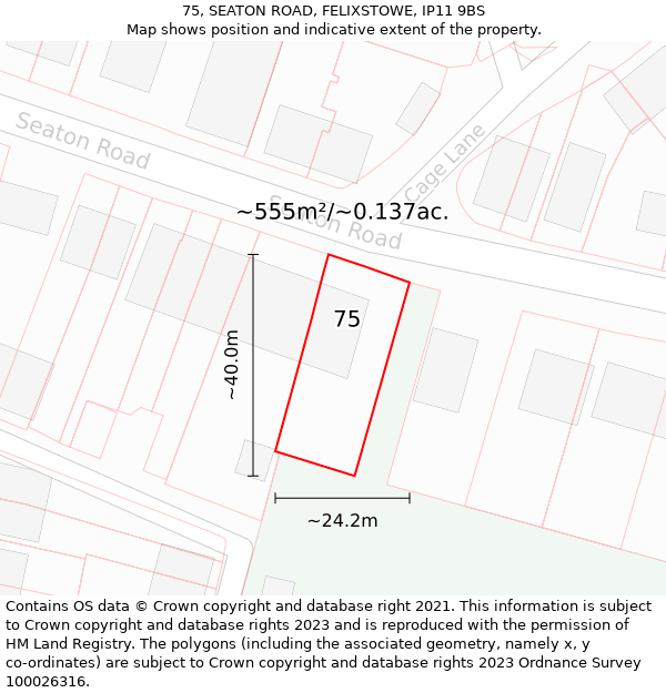 75, SEATON ROAD, FELIXSTOWE, IP11 9BS: Plot and title map