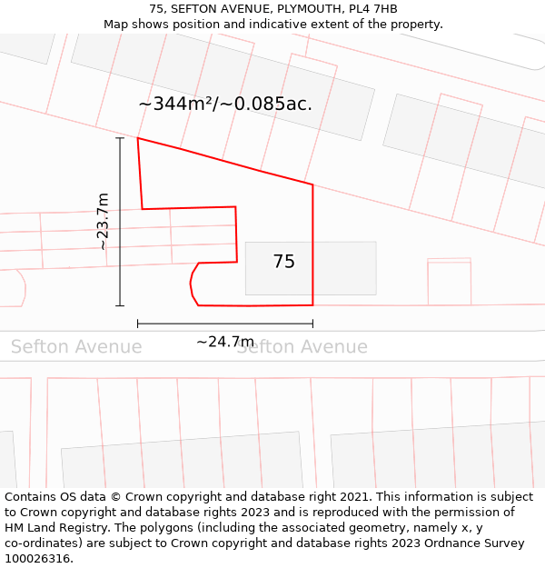 75, SEFTON AVENUE, PLYMOUTH, PL4 7HB: Plot and title map