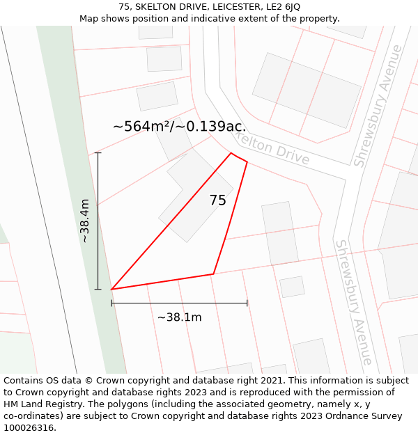 75, SKELTON DRIVE, LEICESTER, LE2 6JQ: Plot and title map