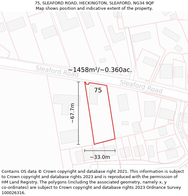 75, SLEAFORD ROAD, HECKINGTON, SLEAFORD, NG34 9QP: Plot and title map