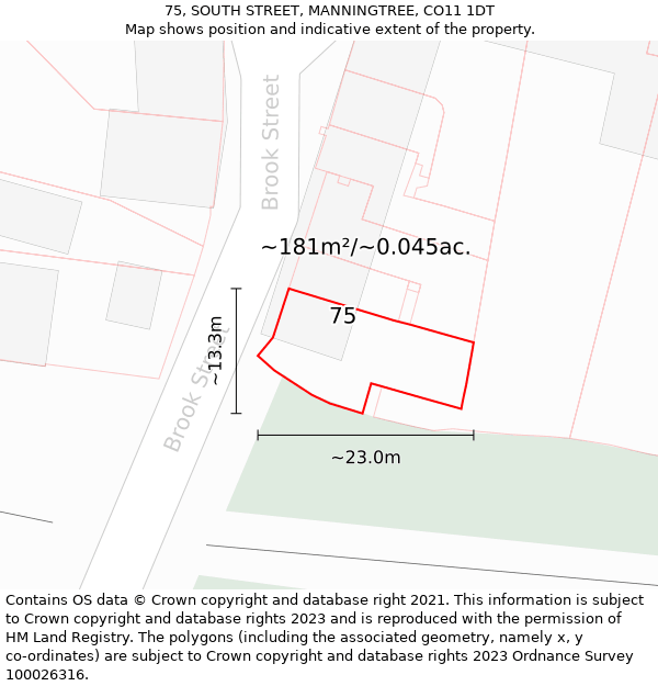 75, SOUTH STREET, MANNINGTREE, CO11 1DT: Plot and title map