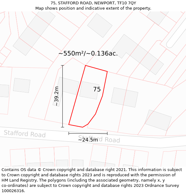 75, STAFFORD ROAD, NEWPORT, TF10 7QY: Plot and title map