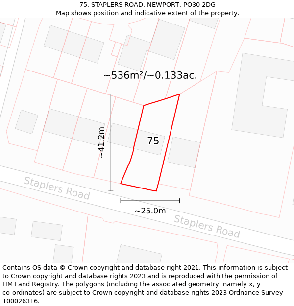 75, STAPLERS ROAD, NEWPORT, PO30 2DG: Plot and title map