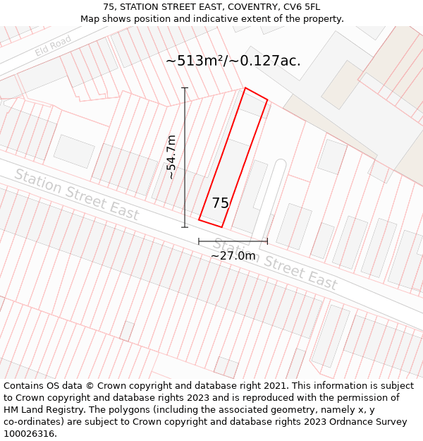 75, STATION STREET EAST, COVENTRY, CV6 5FL: Plot and title map
