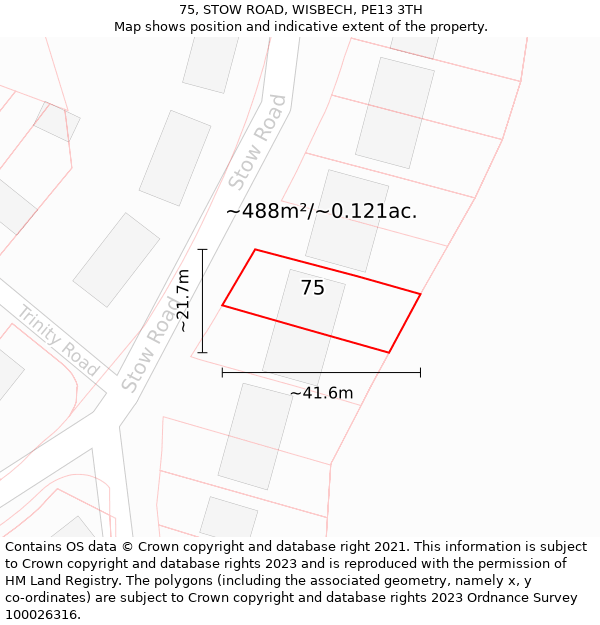 75, STOW ROAD, WISBECH, PE13 3TH: Plot and title map
