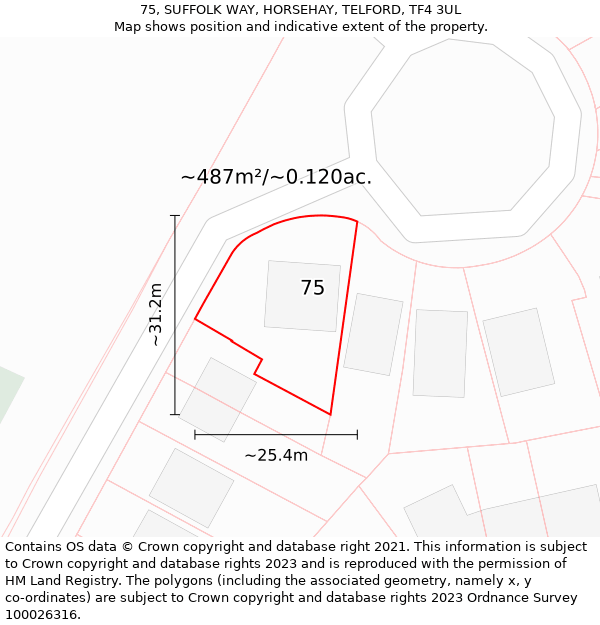 75, SUFFOLK WAY, HORSEHAY, TELFORD, TF4 3UL: Plot and title map