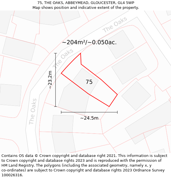 75, THE OAKS, ABBEYMEAD, GLOUCESTER, GL4 5WP: Plot and title map