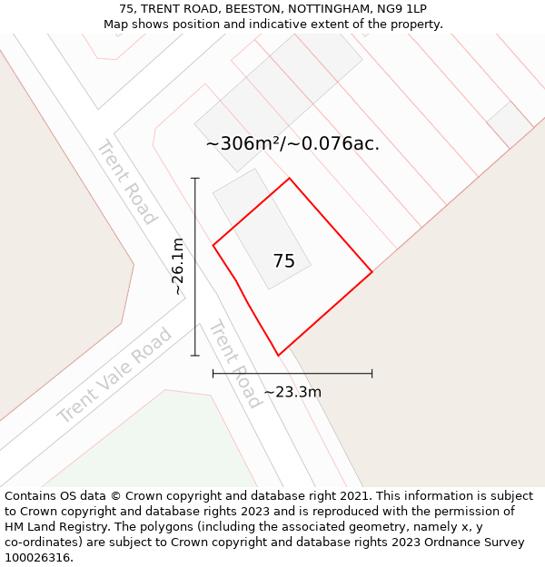 75, TRENT ROAD, BEESTON, NOTTINGHAM, NG9 1LP: Plot and title map
