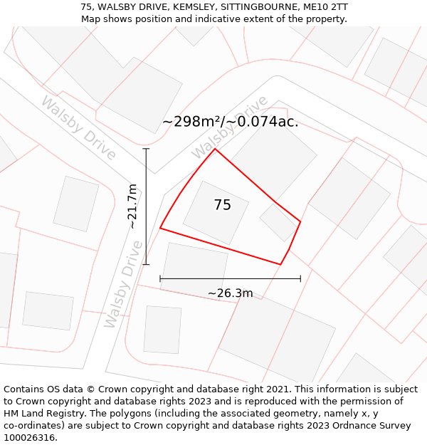 75, WALSBY DRIVE, KEMSLEY, SITTINGBOURNE, ME10 2TT: Plot and title map