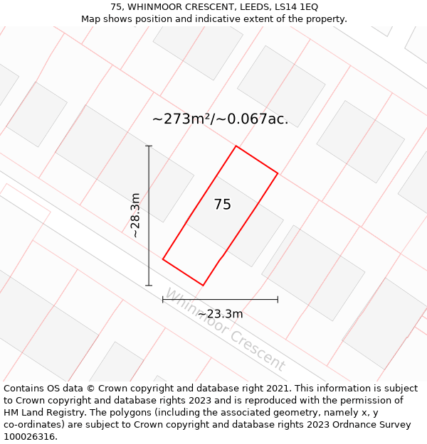 75, WHINMOOR CRESCENT, LEEDS, LS14 1EQ: Plot and title map