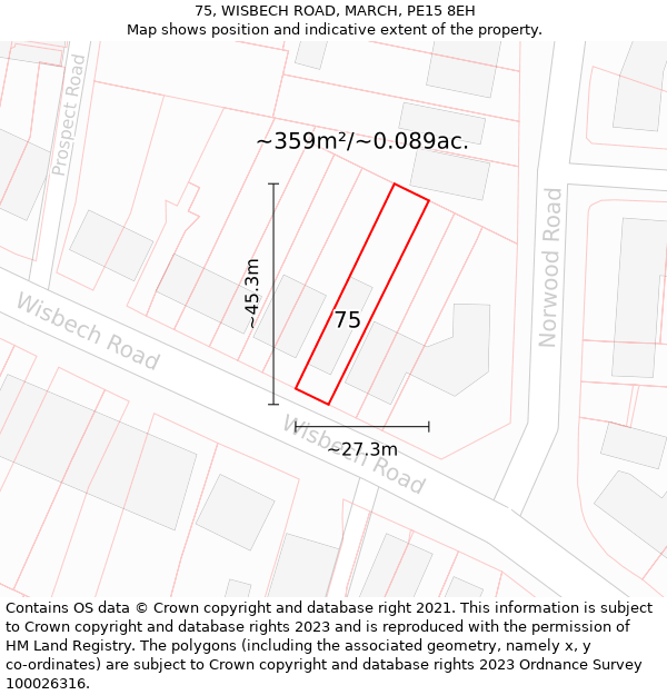 75, WISBECH ROAD, MARCH, PE15 8EH: Plot and title map
