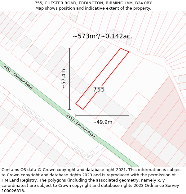 755, CHESTER ROAD, ERDINGTON, BIRMINGHAM, B24 0BY: Plot and title map