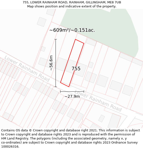 755, LOWER RAINHAM ROAD, RAINHAM, GILLINGHAM, ME8 7UB: Plot and title map