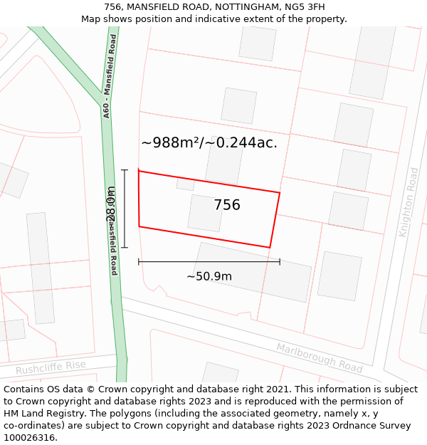 756, MANSFIELD ROAD, NOTTINGHAM, NG5 3FH: Plot and title map