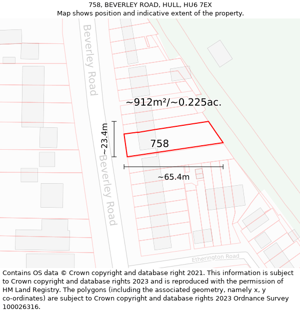 758, BEVERLEY ROAD, HULL, HU6 7EX: Plot and title map