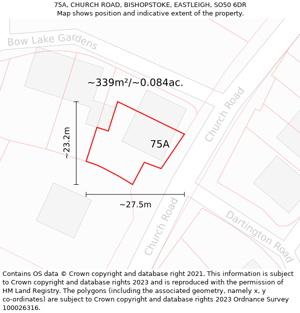 75A, CHURCH ROAD, BISHOPSTOKE, EASTLEIGH, SO50 6DR: Plot and title map